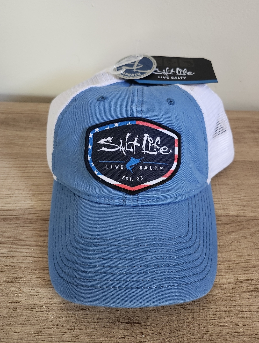 New NWT Salt Life Hat Red White Blue American Flag Live Salty Marlin Fishing Cap